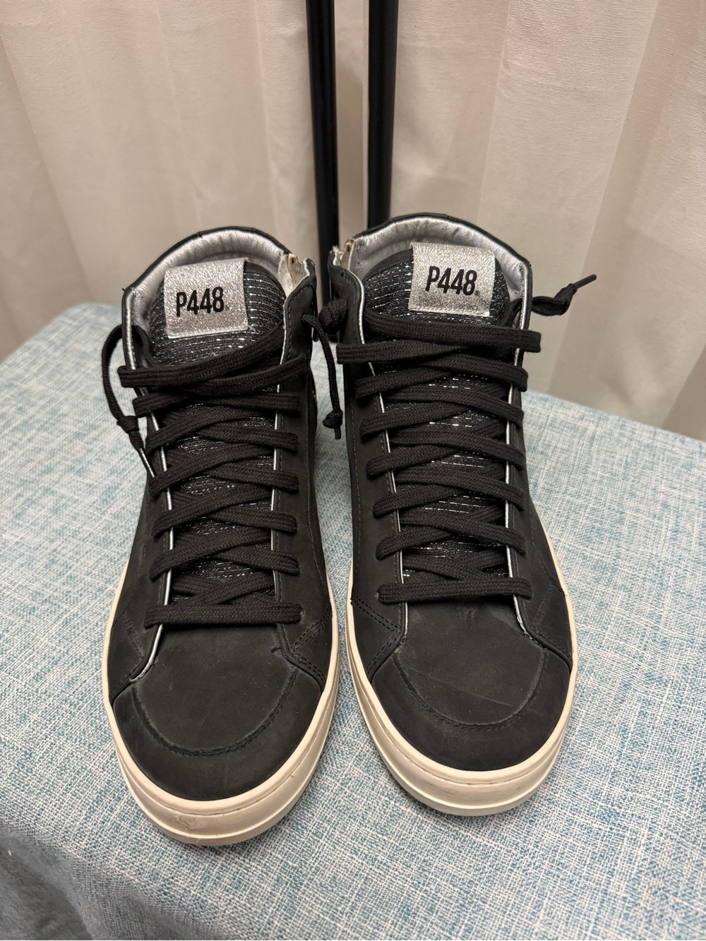 P448 Black Silver Leather High Top Sneakers Made in Italy EU 40